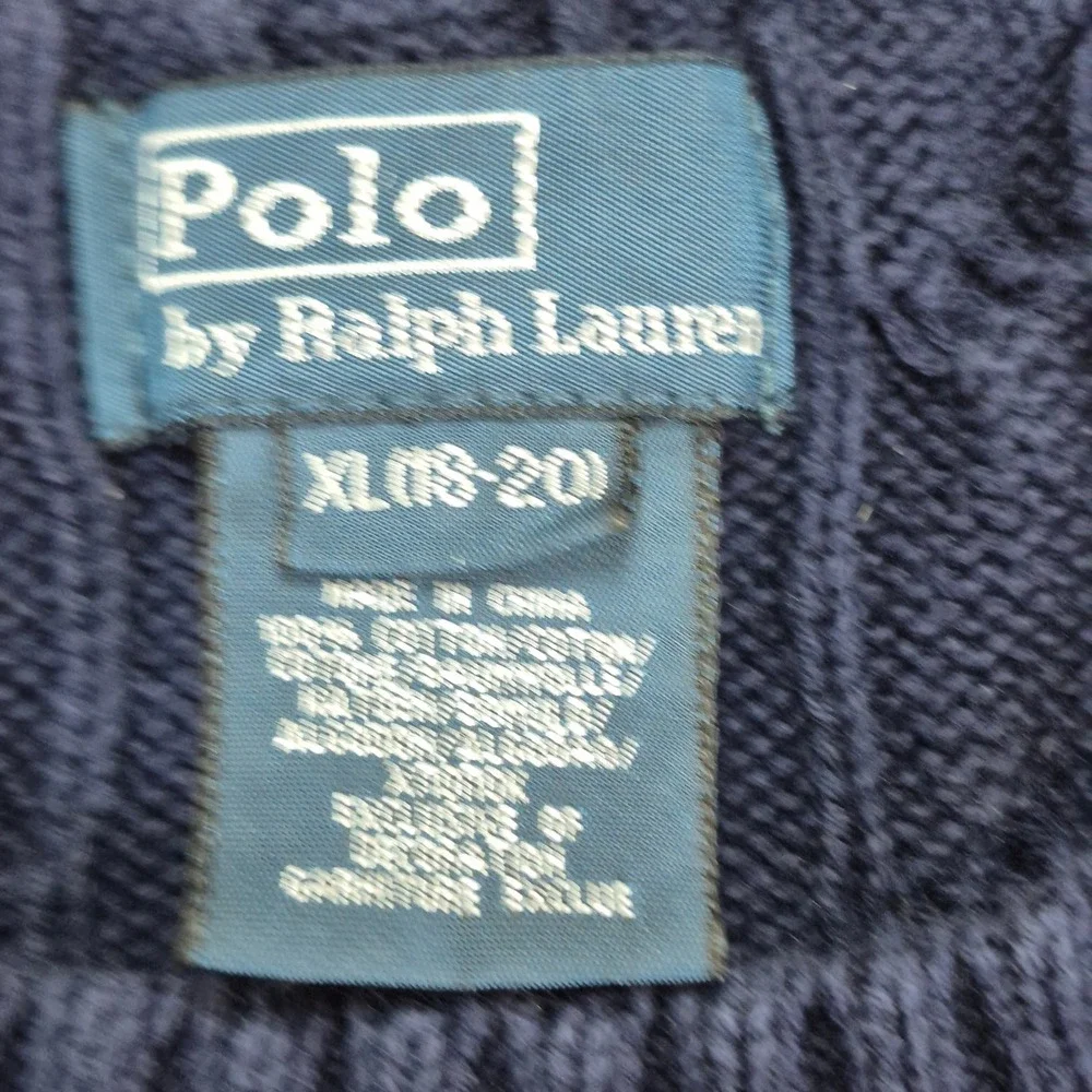 Polo Ralph Lauren Sweater Youth Size XL (18-20) Navy Blue Cable Knit Crewneck